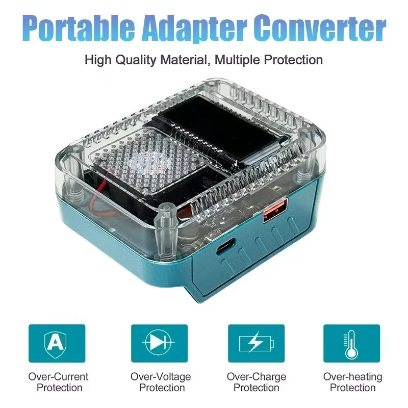 For Makita 18V Li-Ion Battery Adapter Converter USB-C PD3.1 140W Power Supply Charger QC3.0 Digital Display Type-C Input/Output For BL1815 BL1830 BL1860 — view 2