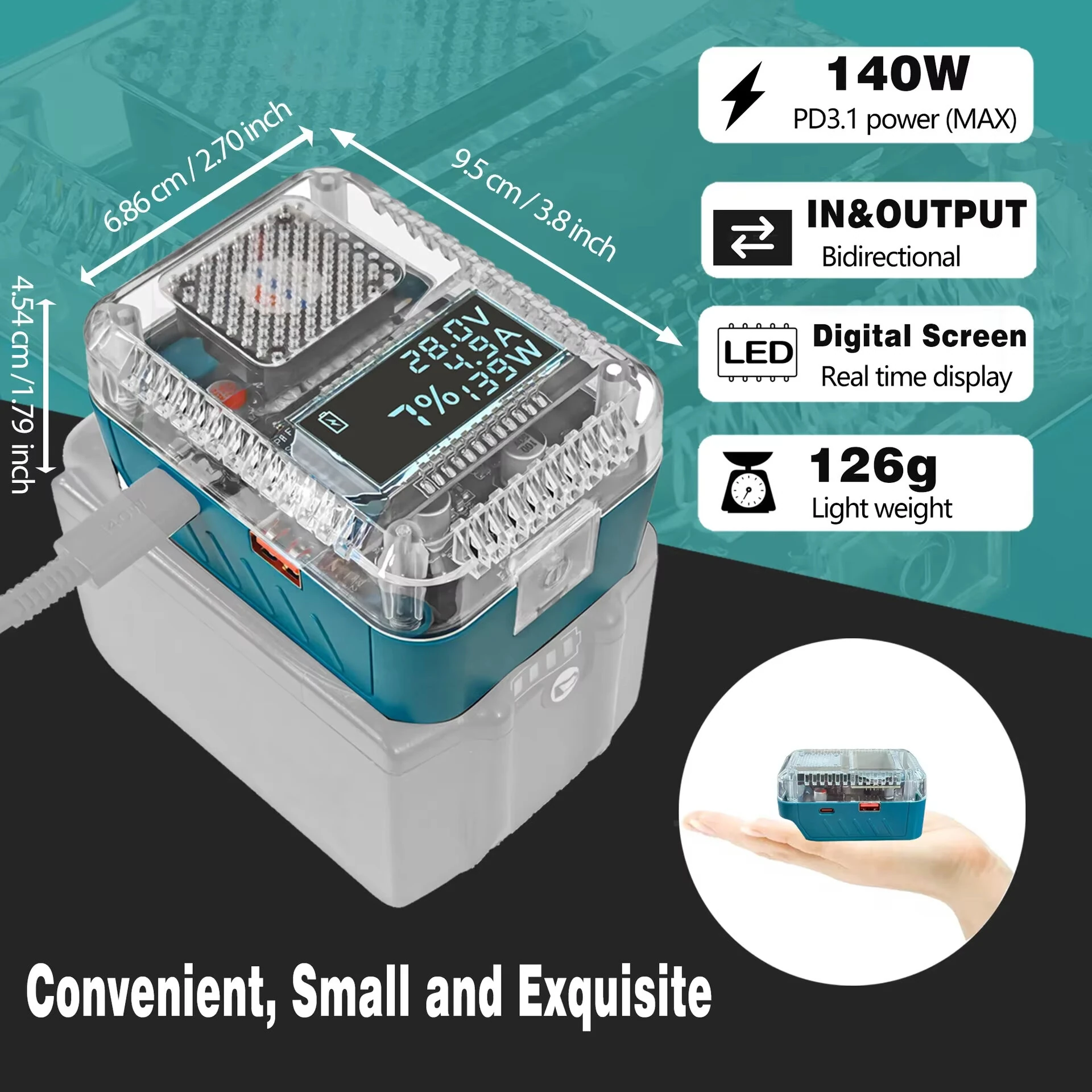 For Makita 18V Li-Ion Battery Adapter Converter USB-C PD3.1 140W Power Supply Charger QC3.0 Digital Display Type-C Input/Output For BL1815 BL1830 BL1860 — view 6