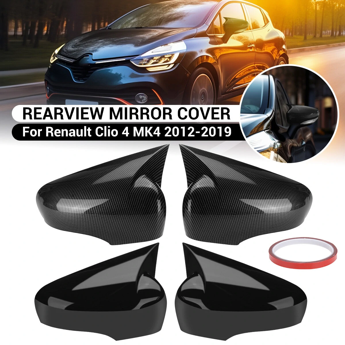 For Renault For Clio 4 MK4 2012-2019 Pair Rear View Mirror Cap Cover Direct Add-On Left & Right — view 2