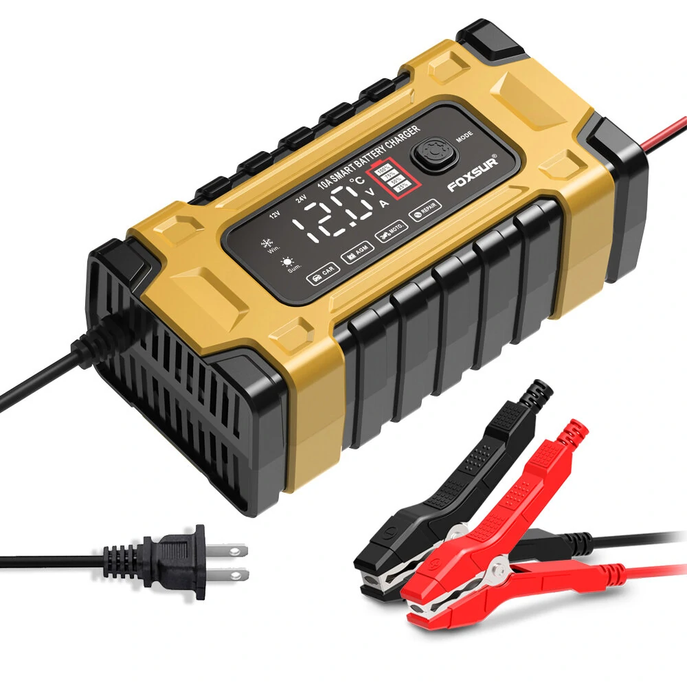 FOXSUR 12V 24V 10A Battery Charger with Intelligent Repair Screen Display for Cars and Motorcycles — view 10