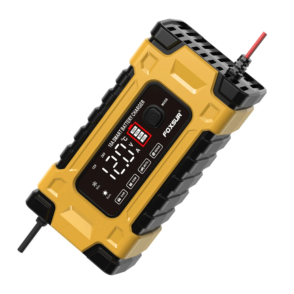 FOXSUR 12V 24V 10A Battery Charger with Intelligent Repair Screen Display for Cars and Motorcycles — view 8