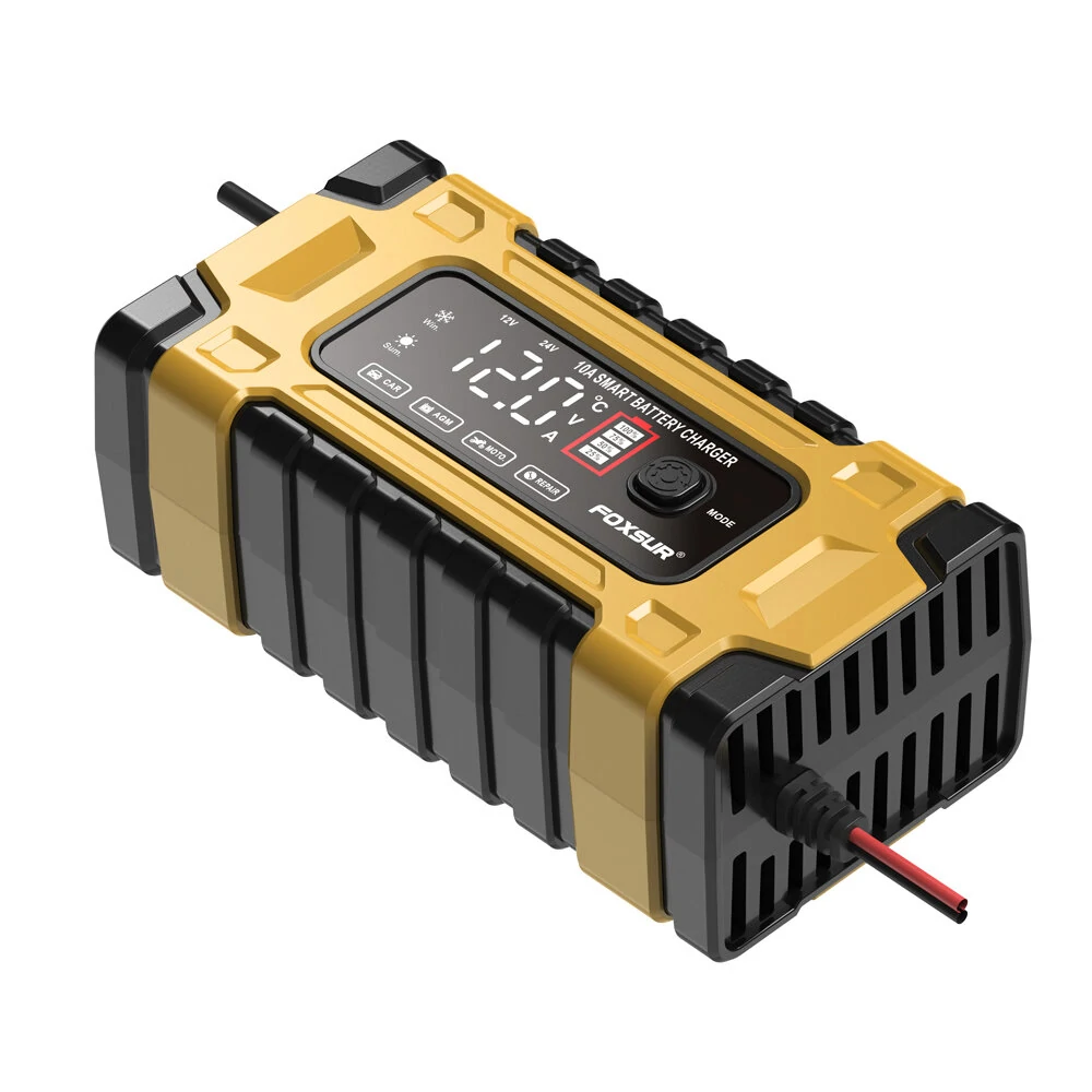 FOXSUR 12V 24V 10A Battery Charger with Intelligent Repair Screen Display for Cars and Motorcycles — view 9