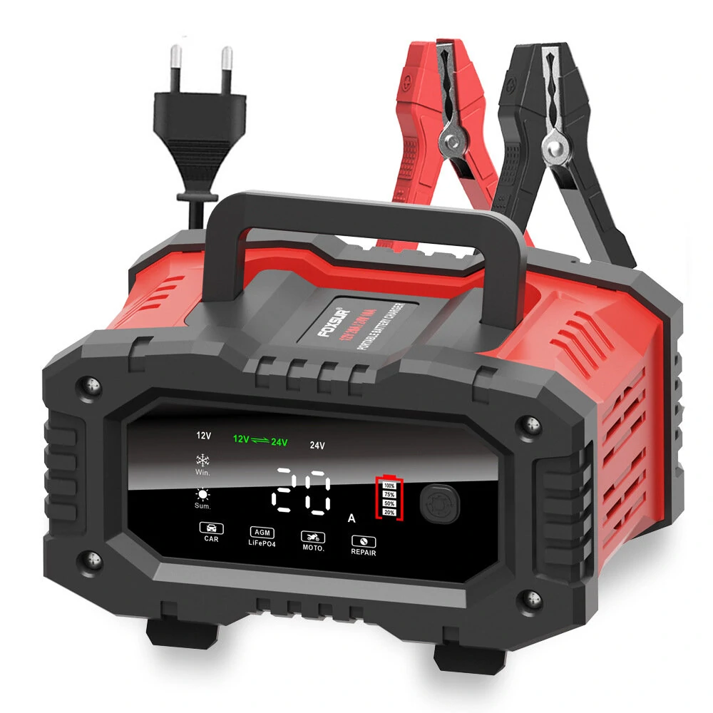 FOXSUR 300W 12V 24V High-Power Portable 20A Car Battery Charger for Calcium Gel AGM Wet LiFePO4 lead Acid Batteries — FOXSUR