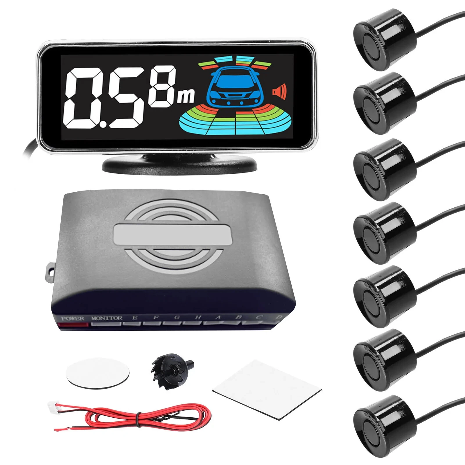 Front & Rear Car Reversing Radar System Lcd Display Parking Sensor With 8 Head Probe Distance Detection Sound Warning Buzzer — view 2