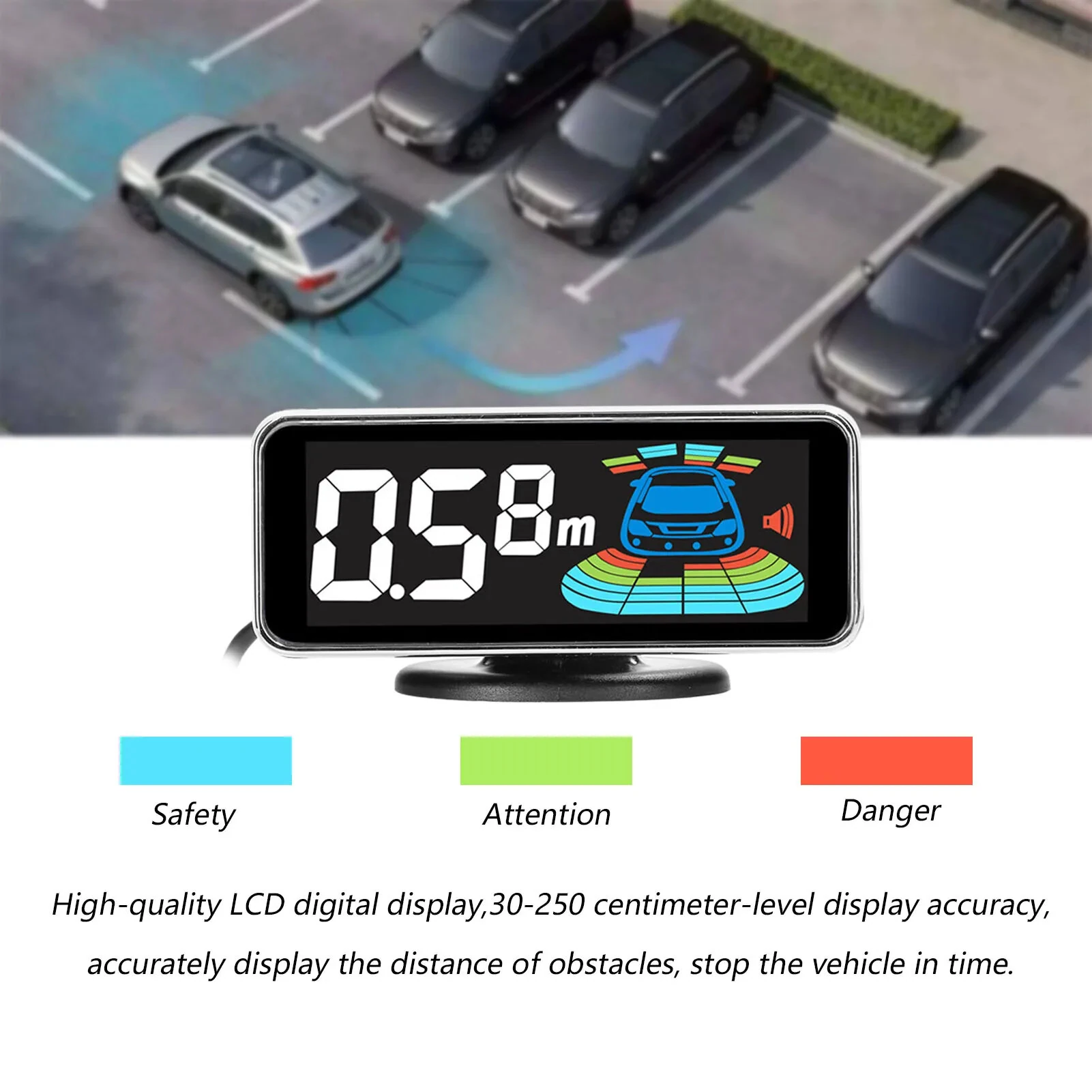 Front & Rear Car Reversing Radar System Lcd Display Parking Sensor With 8 Head Probe Distance Detection Sound Warning Buzzer — view 5