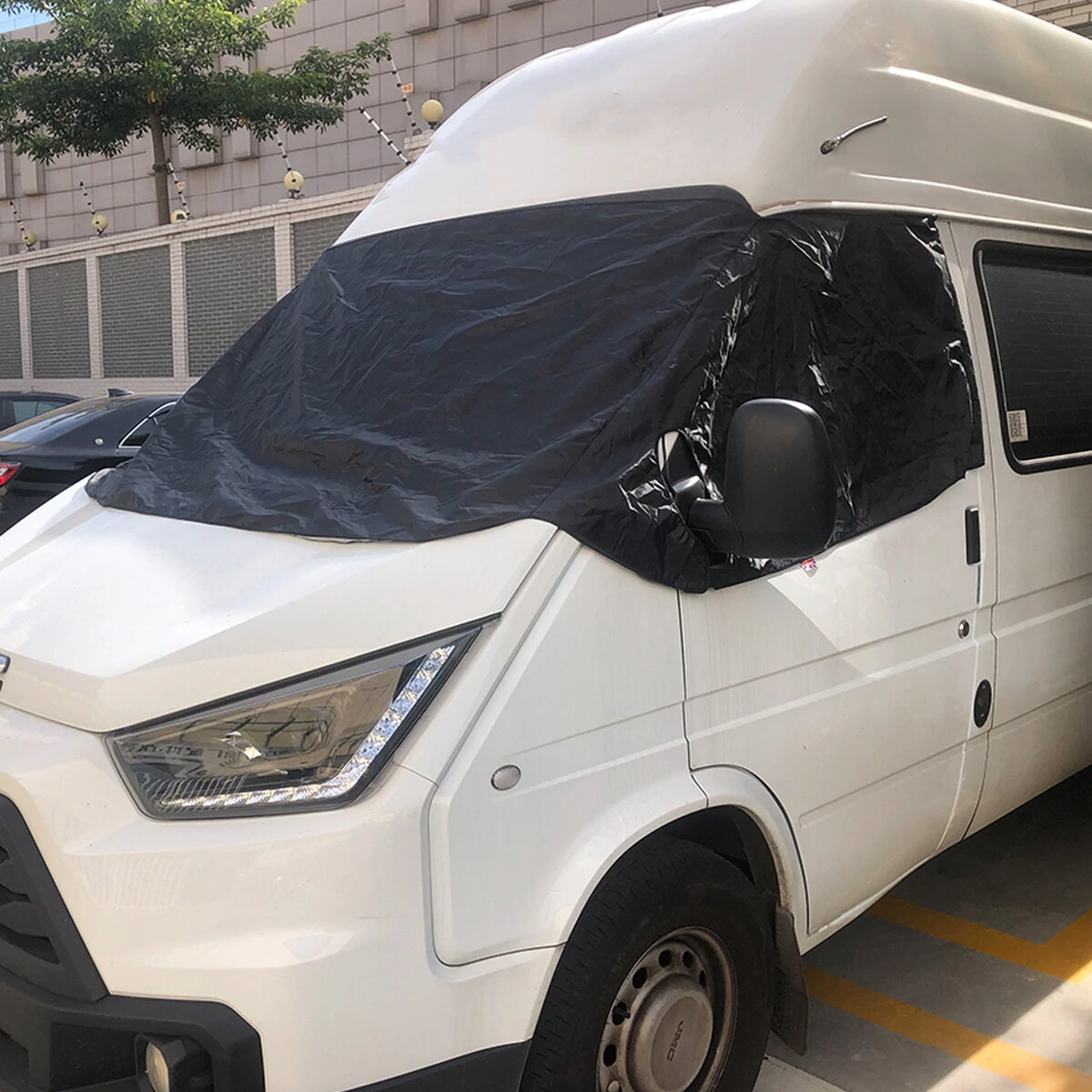 Front Windshield Half Cover Screen Out Blind Window Wrap Frost Black For Van — view 7
