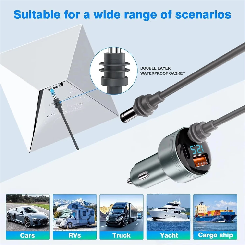 FSJ-088 163W 3-in-1 Car Charger Adapter for Starlink Mini 100W DC Power Port 45W PD USB-C & 18W Fast Charging Lighter Splitter — view 4