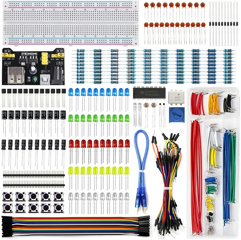 Full DIY Electronic Kit 830 Breadboard Jumper Wire Power Supply Capacitor LED Light ArduinoUNO Nano Mega Basic Starter Kit — view 2