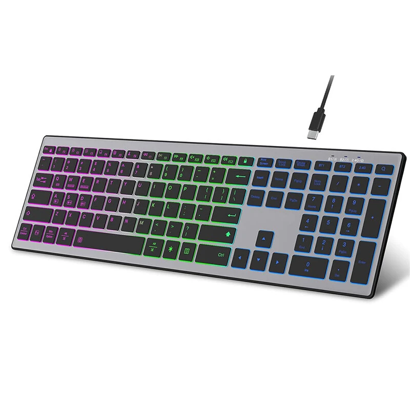 Full Size 110 Keys Tri-mode Wireless Keyboard with RGB Backlights Slient Click Rechargeable Silent Film Keyboards for PC Laptop Computer — Full