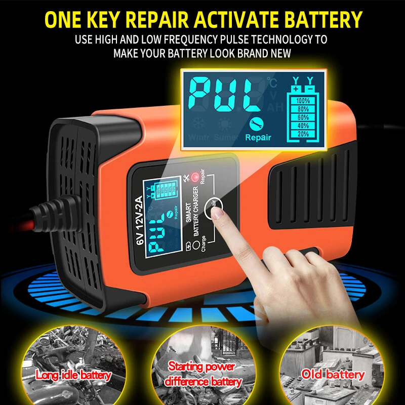 Fully Automatic Smart Car Battery Charger with LCD Display For 6V/12V 2AH-20AH Application Of Lead Acid Battery — view 8