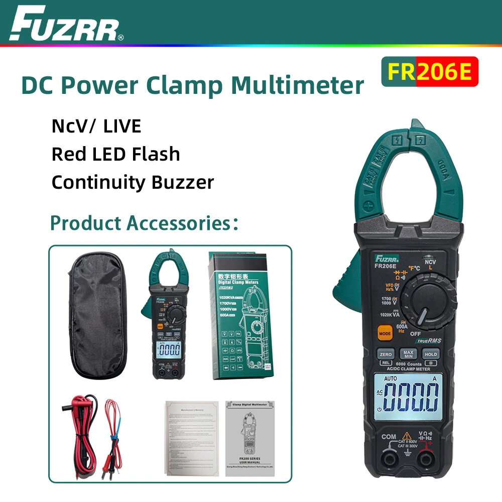 FUZRR FR206E DC Power Clamp Multimeter 1700V 600A True RMS 6000 Counts Electrical Tester for Industrial New Energy Solar Power Generation Systems — view 5