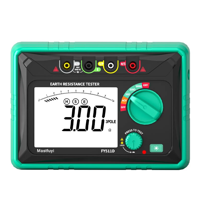 FY511D Earth Resistance Tester 0~2kΩ Range 600V Voltage Measurement High Accuracy LCD Backlit Screen Grounding Rods Portable Electric Testing Equipment — image 1