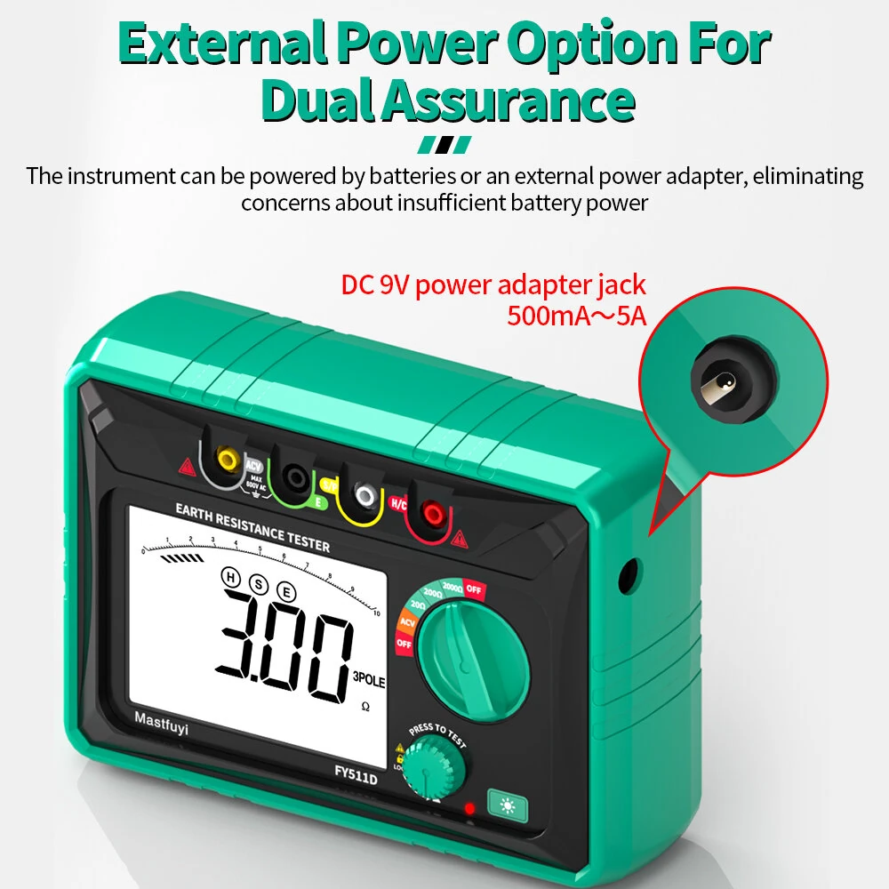 FY511D Earth Resistance Tester 0~2kΩ Range 600V Voltage Measurement High Accuracy LCD Backlit Screen Grounding Rods Portable Electric Testing Equipment — view 6