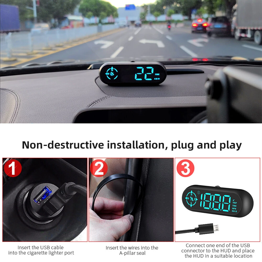 G9 Car HUD Head-up Display Car GPS Multi-function Speedometer Compass HD Head-up Display 360° Rotating Suction Fit All Vehicle — view 10