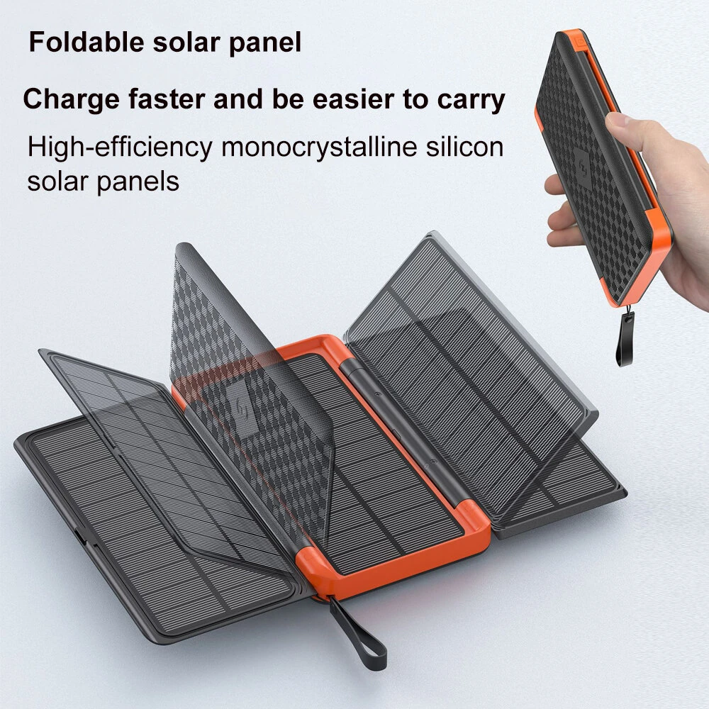 Gaiaray Solar Power Bank 10000mAh 20000mAh Portable Foldable Power Bank External Battery Solar Panel Emergency Charge LDE Light — view 3