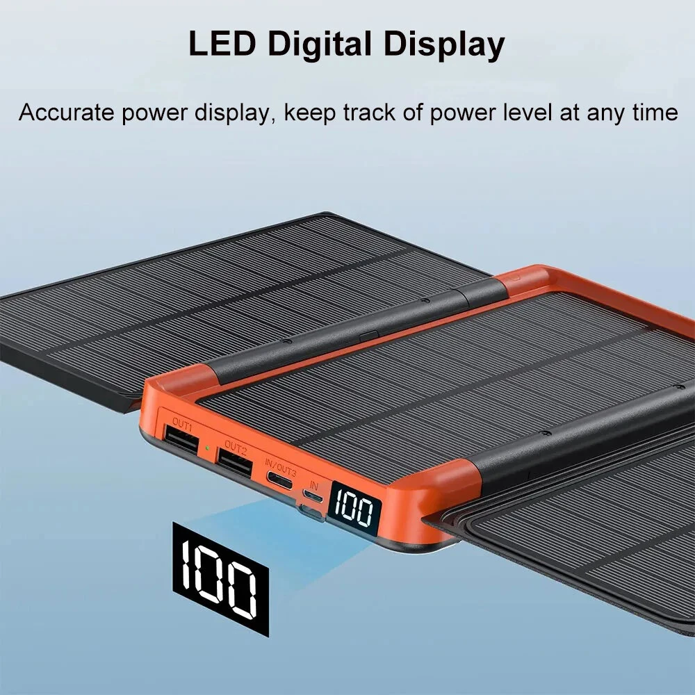 Gaiaray Solar Power Bank 10000mAh 20000mAh Portable Foldable Power Bank External Battery Solar Panel Emergency Charge LDE Light — view 7