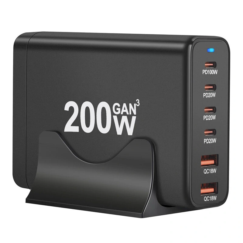 [GaN Tech] 200W 6-Port USB PD Charger 2USB-A+4USB-C Fast Charging Desktop Charging Station EU Plug for iPhone 15 14 13 for Huawei Mate60 Pro for Xiaomi Civi4 Pro for Samsung Galaxy S24 — view 2