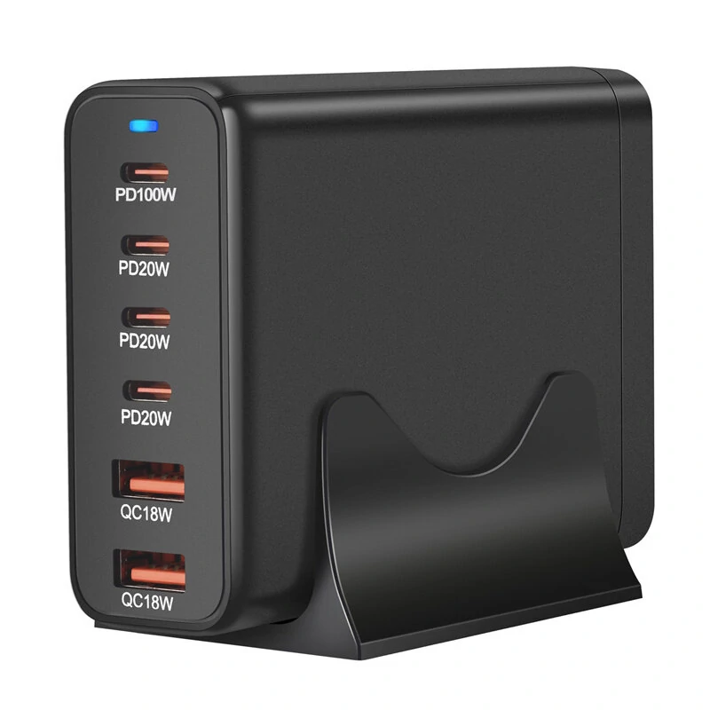 [GaN Tech] 200W 6-Port USB PD Charger 2USB-A+4USB-C Fast Charging Desktop Charging Station EU Plug for iPhone 15 14 13 for Huawei Mate60 Pro for Xiaomi Civi4 Pro for Samsung Galaxy S24 — view 3
