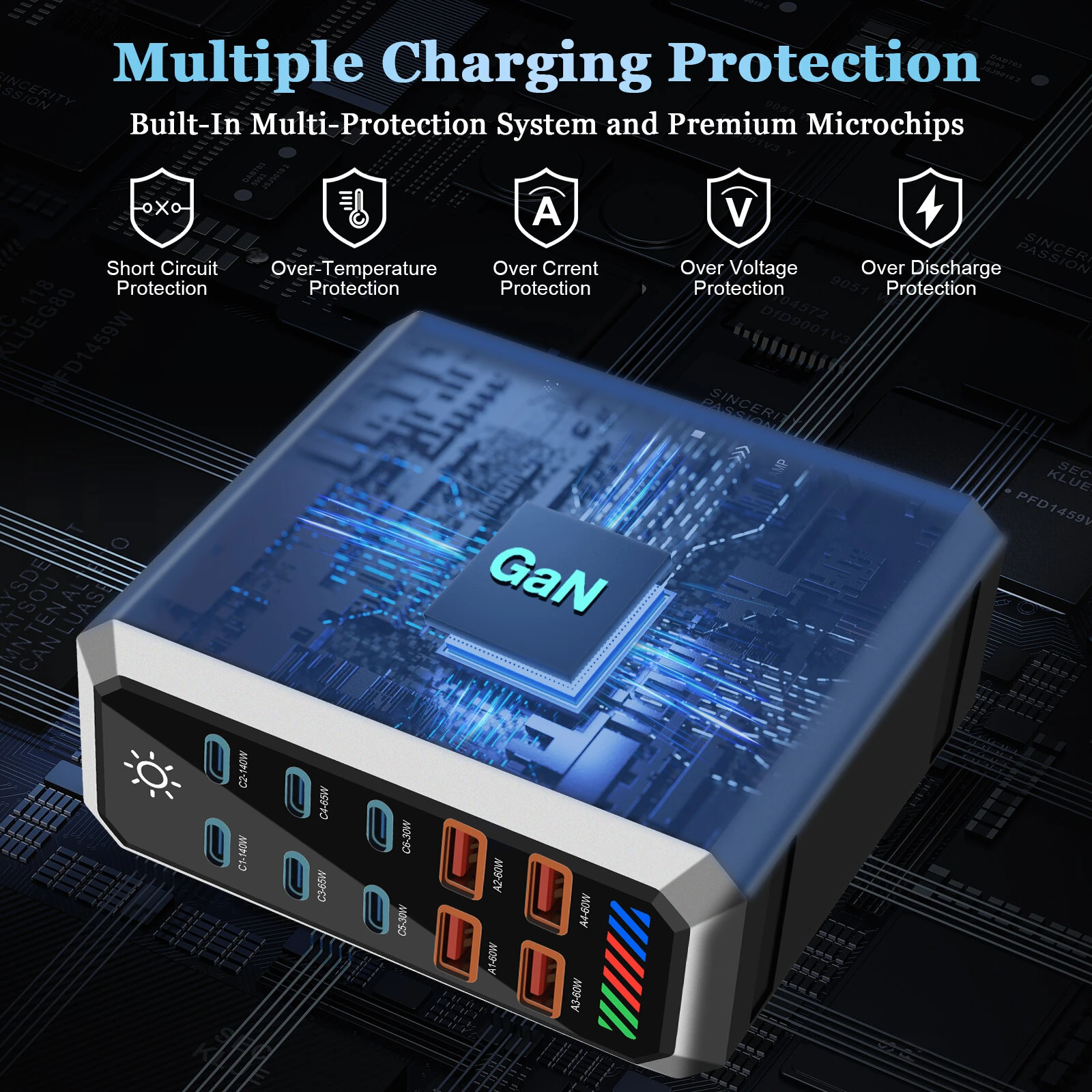 [GaN Tech] 660W 10-Port USB PD Charger 6USB-C+4USB-A QC 140W PD 3.1 Fast Charging Desktop Charging Station for iPhone 16 16 Pro 15 14 13 Pro Max for MacBook Pro for Airpods for Apple Watch  for iPad — view 4
