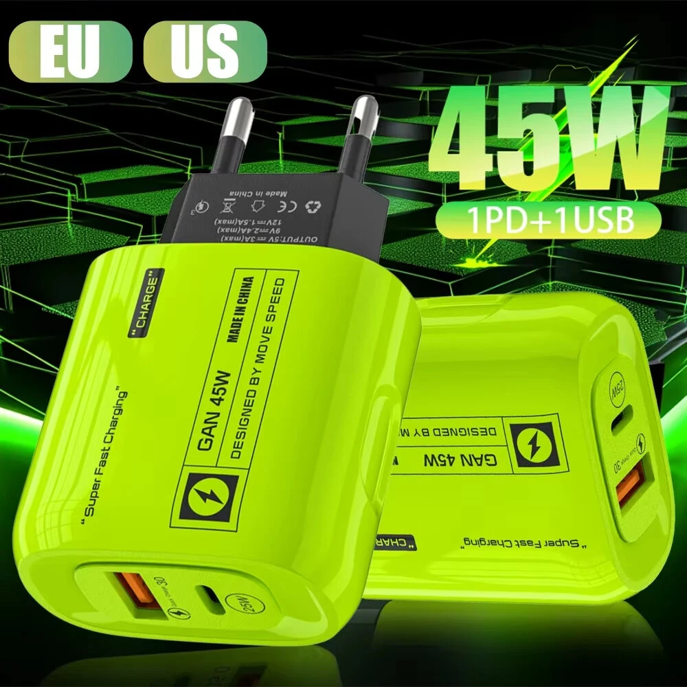 [GaN Tech] APD-555 45W 2-Port USB PD Charger USB-A+USB-C PD Fast Charging Wall Charger Adapter EU Plug US Plug for iPhone 16 15 14 13 Pro Max for Huawei Mate XT for Xiaomi MIX Fold4 for Samsung Galaxy Z Flip6 — view 3