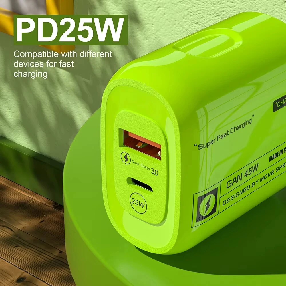[GaN Tech] APD-555 45W 2-Port USB PD Charger USB-A+USB-C PD Fast Charging Wall Charger Adapter EU Plug US Plug for iPhone 16 15 14 13 Pro Max for Huawei Mate XT for Xiaomi MIX Fold4 for Samsung Galaxy Z Flip6 — view 5