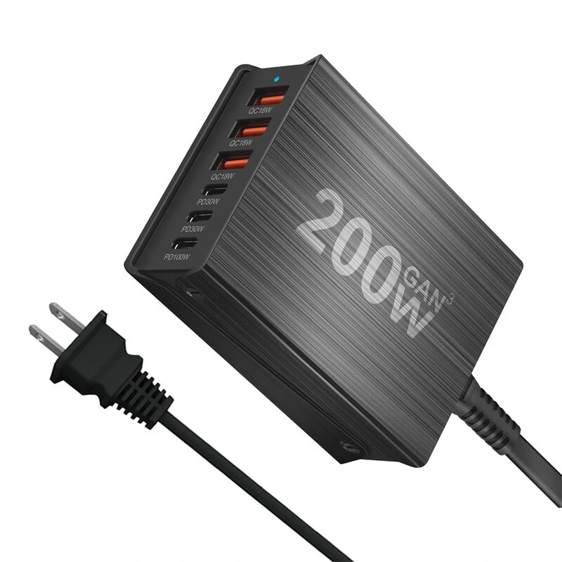[GaN Tech] Bakeey 200W 6-Port USB PD Charger 3USB-A+3USB-C PD QC Fast Charging Desktop Charging Station EU Plug US Plug for iPhone 15 14 13 for Huawei Pura 70 Ultra for Xiaomi Civi 4 Pro — view 3