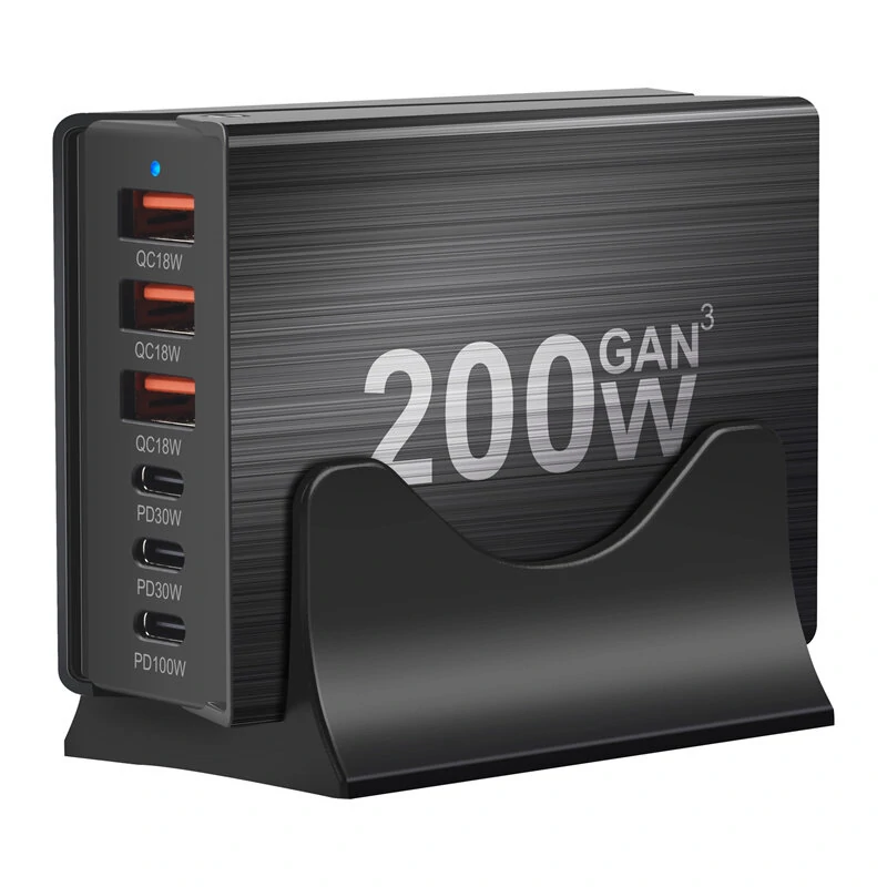 [GaN Tech] Bakeey 200W 6-Port USB PD Charger 3USB-A+3USB-C PD QC Fast Charging Desktop Charging Station EU Plug US Plug for iPhone 15 14 13 for Huawei Pura 70 Ultra for Xiaomi Civi 4 Pro — view 6