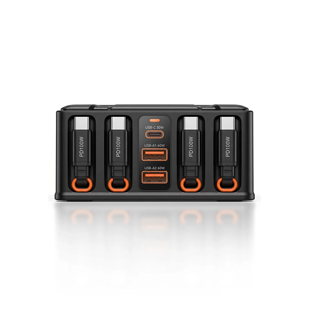 [GaN Tech] Blitzwolf® BW-S34 550W 7 Ports USB PD Charger with Retractable Cable 5USB-C+2USB-A QC PD Fast Charging Desktop Charging Station for iPhone 17 16 16 Pro 15 14 13 Pro Max for MacBook Pro for Airpods for Apple Watch — view 9