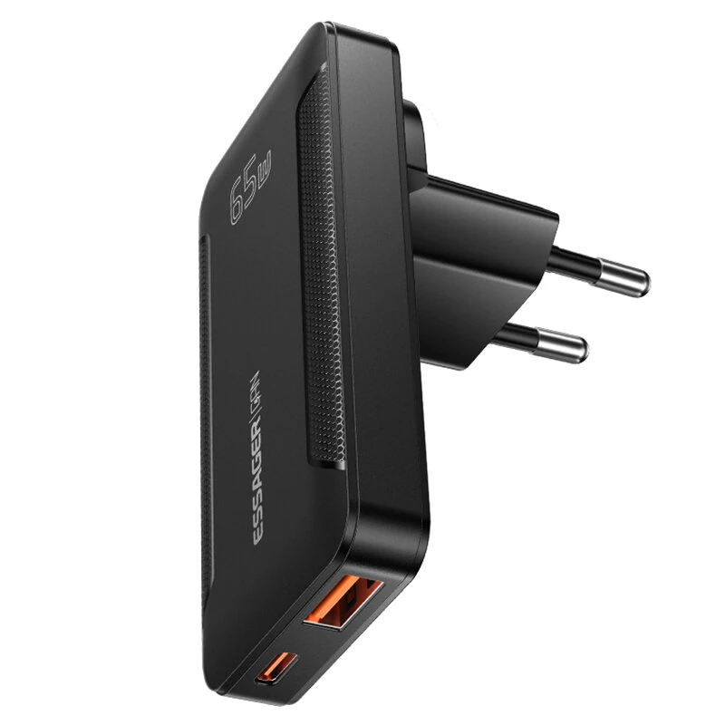 [GaN Tech] ESSAGER ES-CD48 65W 2-Port USB PD Charger USB-A+USB-C PD3.0 QC4.0 PPS Fast Charging Wall Charger Adapter EU Plug for iPhone 17 17Pro 16 Pro Max 15 14 13 for Xiaomi 17pro for SAMSUNG for OPPO for VIVO — ESSAGER