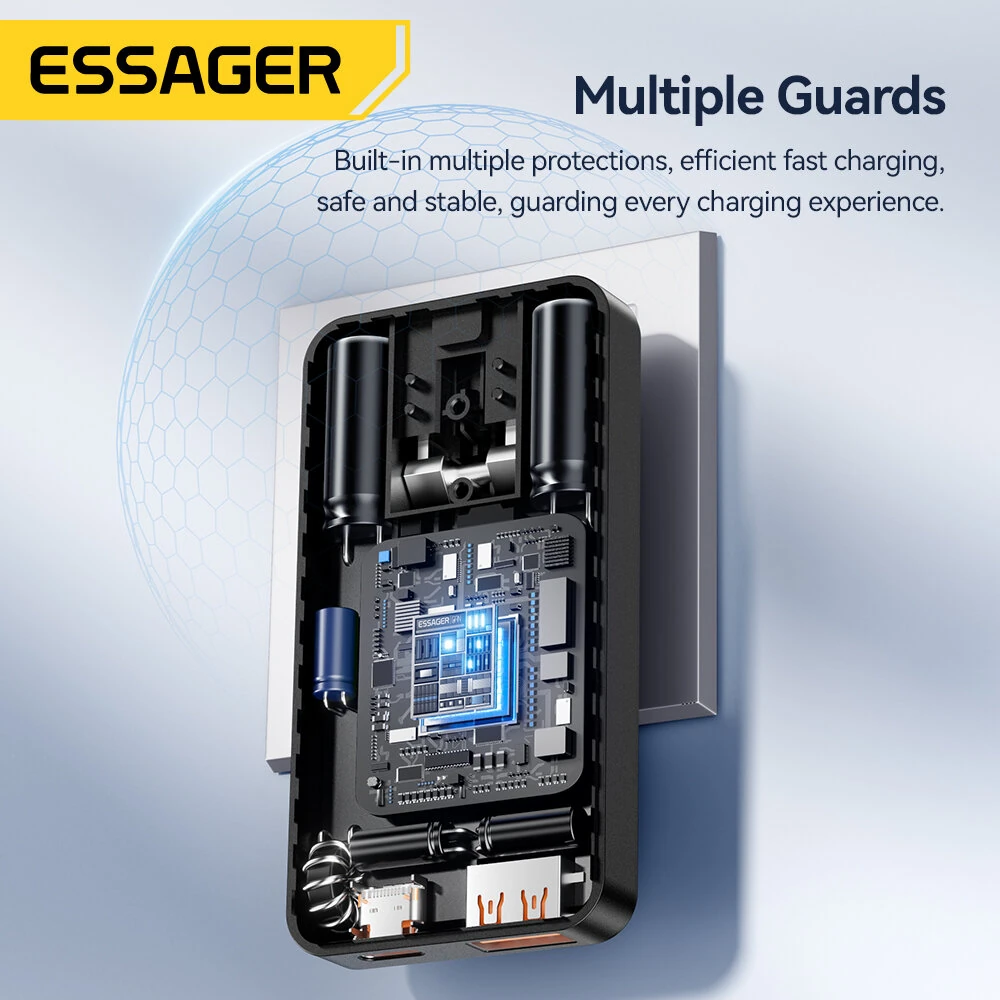 [GaN Tech] ESSAGER ES-CD48 65W 2-Port USB PD Charger USB-A+USB-C PD3.0 QC4.0 PPS Fast Charging Wall Charger Adapter EU Plug for iPhone 17 17Pro 16 Pro Max 15 14 13 for Xiaomi 17pro for SAMSUNG for OPPO for VIVO — view 6
