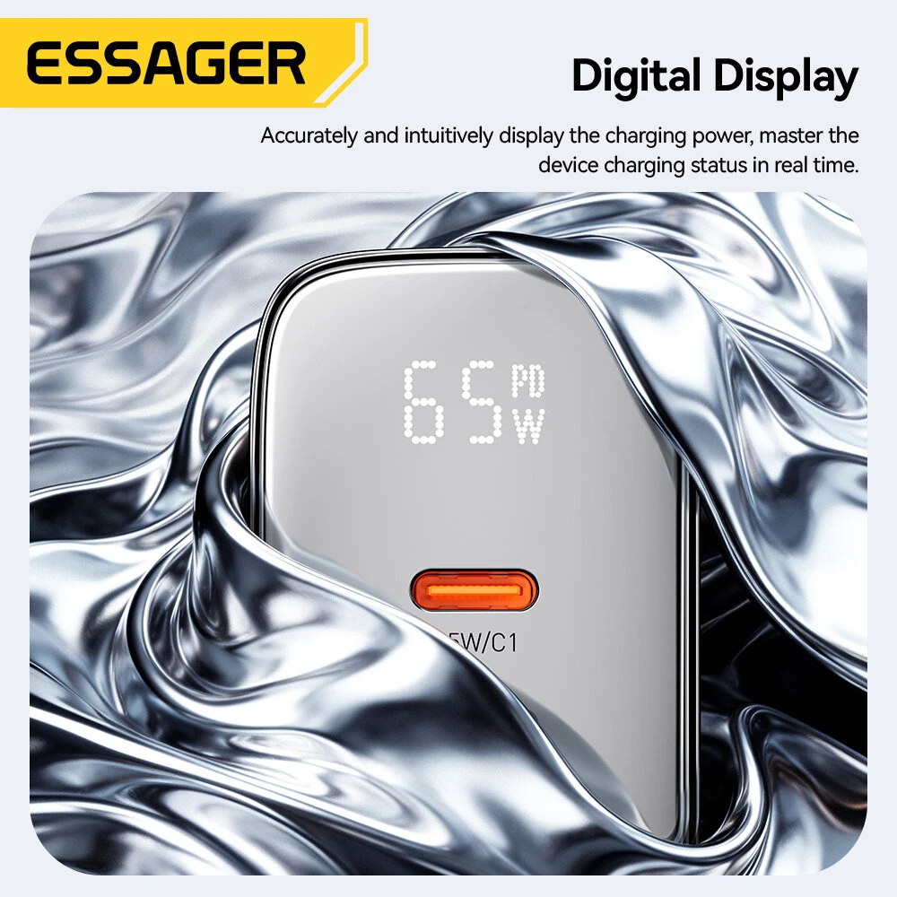 [GaN Tech] ESSAGER ES-CD56 65W 3-Port USB PD Charger USB-A+2USB-C PD3.2/3.0 QC2.0/3.0/4.0 AFC AVS PPS SCP FCP Fast Charging Wall Charger Adapter EU Plug for iPhone 17 17 Pro 16 Pro Max 15 14 for Huawei Mate XTs for OPPO for Xiaomi — view 6