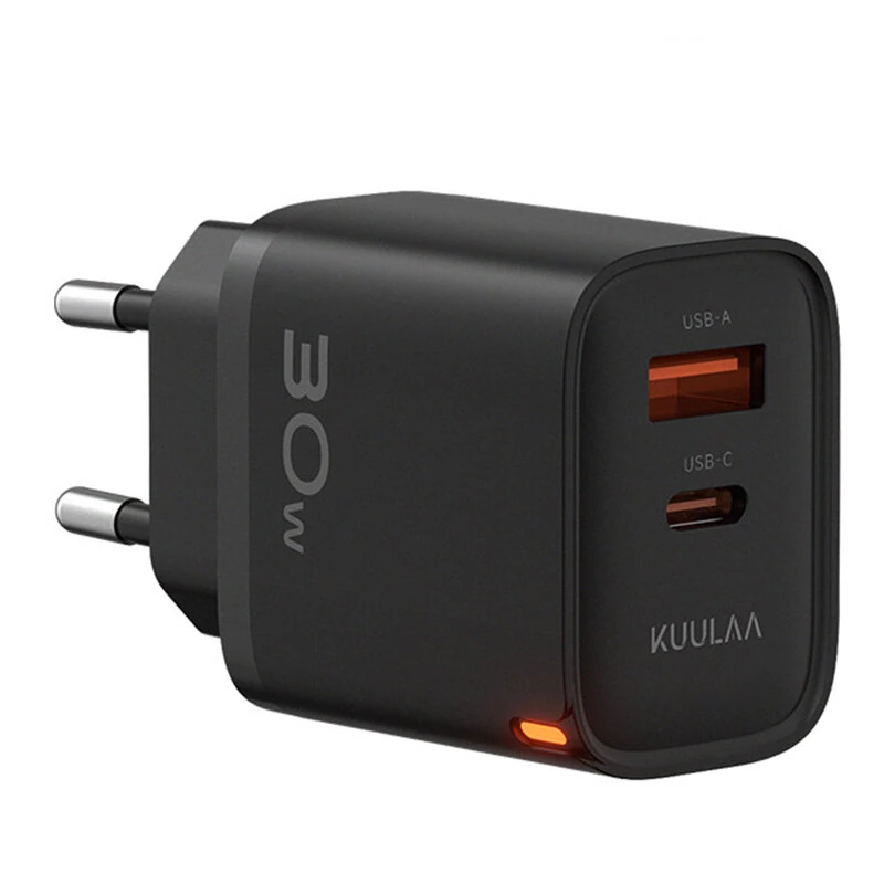 [GaN Tech] KUULAA KL-CD116 PD30W 2-Port USB PD Charger USB-A+USB-C PD Fast Charging Wall Charger Adapter EU Plug for iPhone 17 17Pro 16 Pro Max 15 14 13 for Xiaomi 17pro for Huawei Mate XTs for OPPO for VIVO — KUULAA