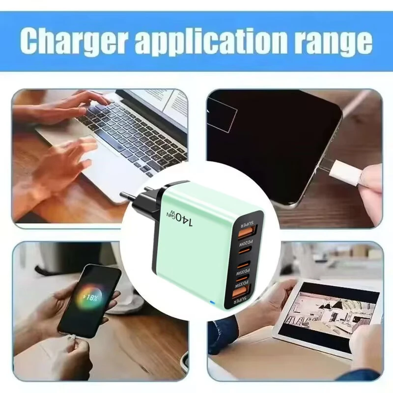 [GaN Tech] TE-PD43 5-Port USB PD Charger 2USB-A+3USB-C PD Fast Charging Wall Charger Adapter EU Plug for iPhone 17 17Pro 16 Pro Max 15 14 13 for Huawei Mate XTs for OPPO for VIVO — view 6