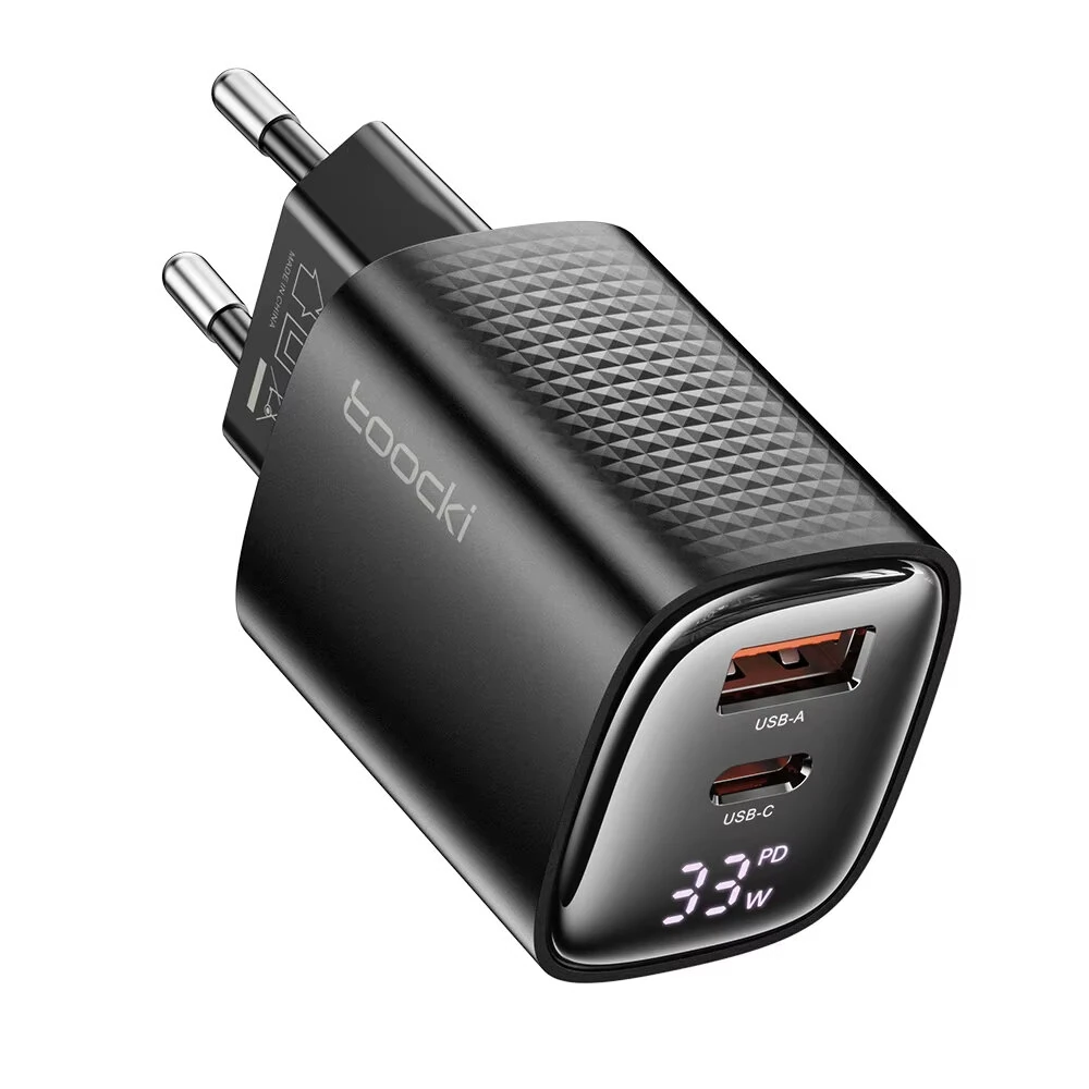 [GaN Tech] Toocki TCT33-22EU 33W 2-Port USB PD Charger USB-A+USB-C PD3.0 QC3.0 Fast Charging Digital Display Wall Charger Adapter EU Plug for iPhone 16 Pro 15 14 Pro Max 13 12 for Huawei Pura X for Samsung Galaxy S25 Ultra