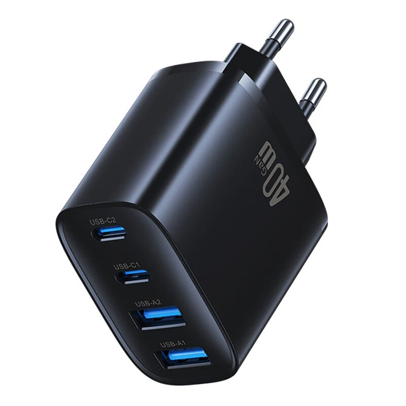 [GaN Tech] USAMS CC330 T70 40W 4-Port USB PD Charger 2USB-A+2USB-C PD QC FCP Fast Charging Wall Charger Adapter EU Plug for iPhone 17 17Pro 16 Pro Max 15 14 13 for Xiaomi 17pro for Huawei Mate XTs for OPPO