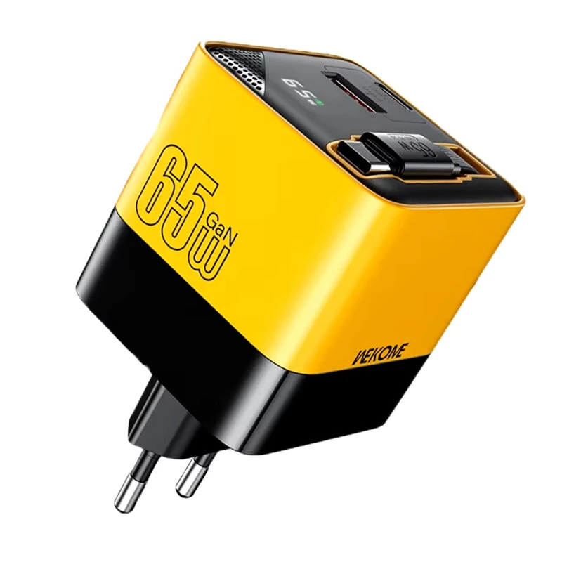 [GaN Tech] WEKOME WP-U39 65W 2-Port USB PD Charger USB-A+USB-C Built-in Telescopic Type-C Cable Fast Charging Wall Charger Adapter EU Plug US Plug for iPhone 16 15 14 13 Pro for Huawei Mate XT for Samsung Galaxy Z Fold6 for Xiaomi MIX Fold4 — WEKOME