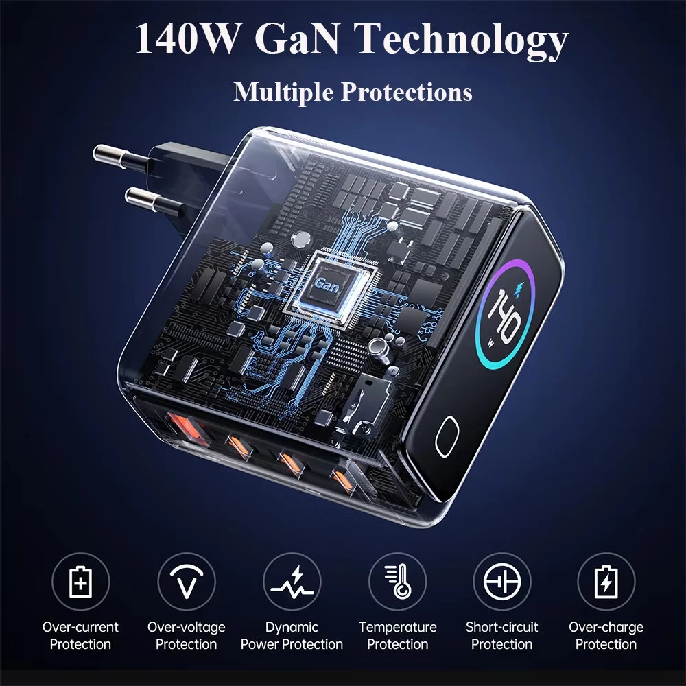[GaN Tech] X140S PD140W 4-Port USB PD Charger with AI Smart Display USB-A+3USB-C PD3.1 Fast Charging Wall Charger Adapter EU Plug for iPhone 17 17Pro Max 16 15 14 for Xiaomi 17pro for Huawei Mate XTs for OPPO — view 4
