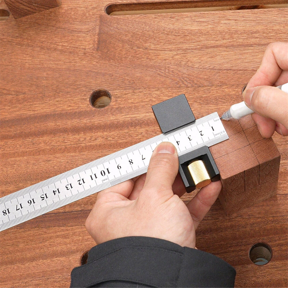 GANWEI Steel Ruler Positioning Block Adjustable CNC Aluminum Alloy Brass Dual Scale 330MM Metric and Inch for Precision Measuring — view 5