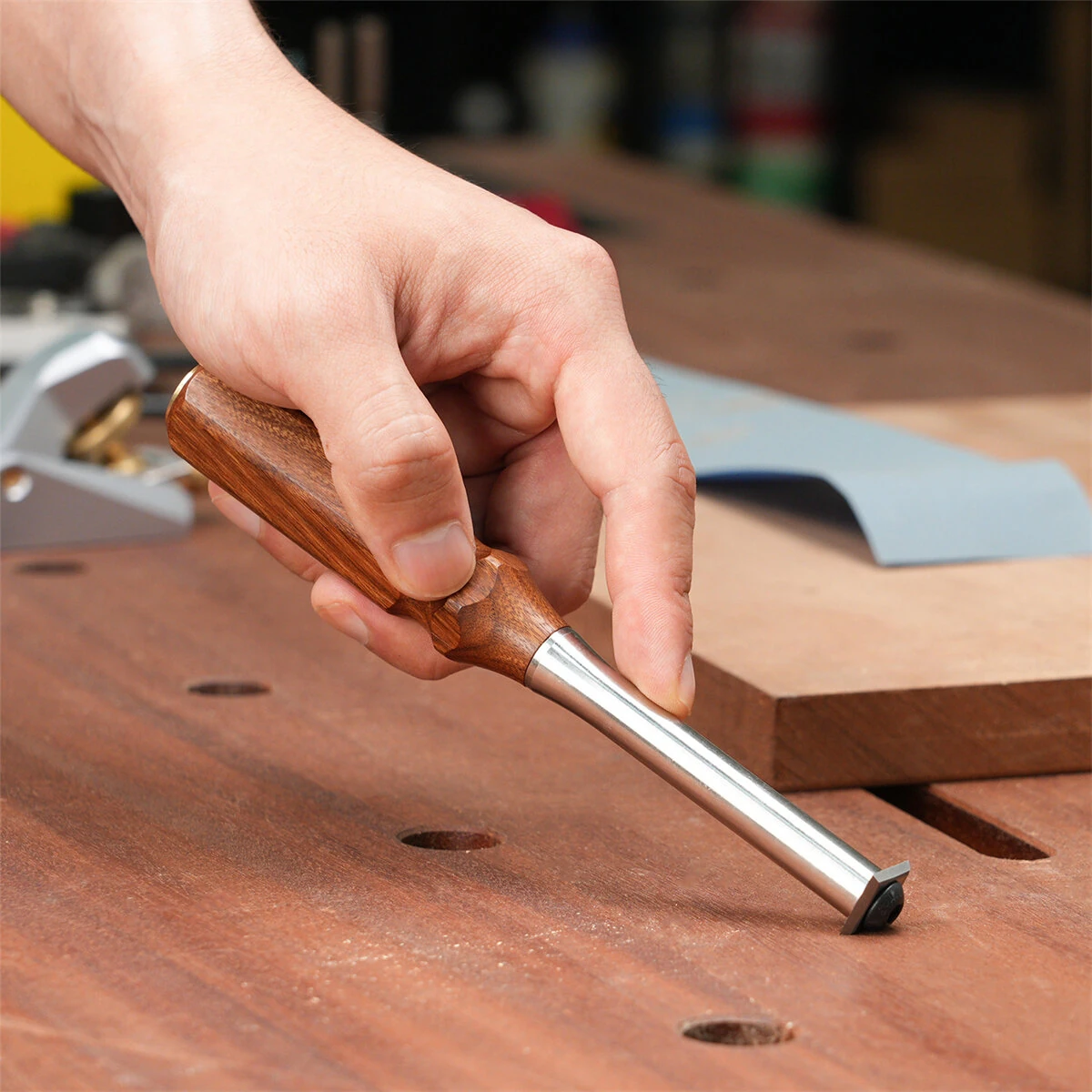 Ganwei Woodworking Carbide Scraper With Rosewood Handle Replaceable Square Insert For Trimming Deburring — view 4