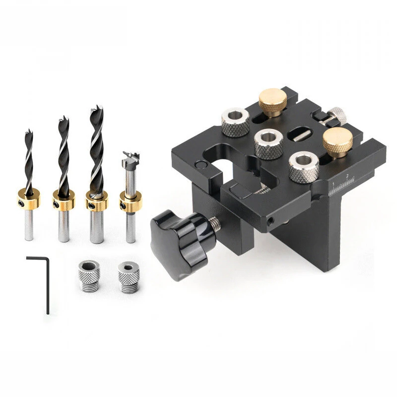 Ganwei Woodworking Drilling Jig Locator CNC Aluminum 3-in-1 6mm 8mm 10mm Dowel Holes 12mm 15mm Cam Lock Holes Adjustable Scale Side Clamp Precision Drill Guide Cabinet Hardware Joinery Jig Furniture Assembly — view 2