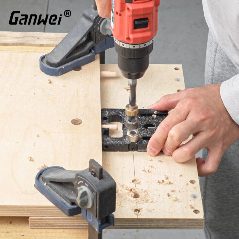 Ganwei Woodworking Drilling Jig Locator CNC Aluminum 3-in-1 6mm 8mm 10mm Dowel Holes 12mm 15mm Cam Lock Holes Adjustable Scale Side Clamp Precision Drill Guide Cabinet Hardware Joinery Jig Furniture Assembly — view 3