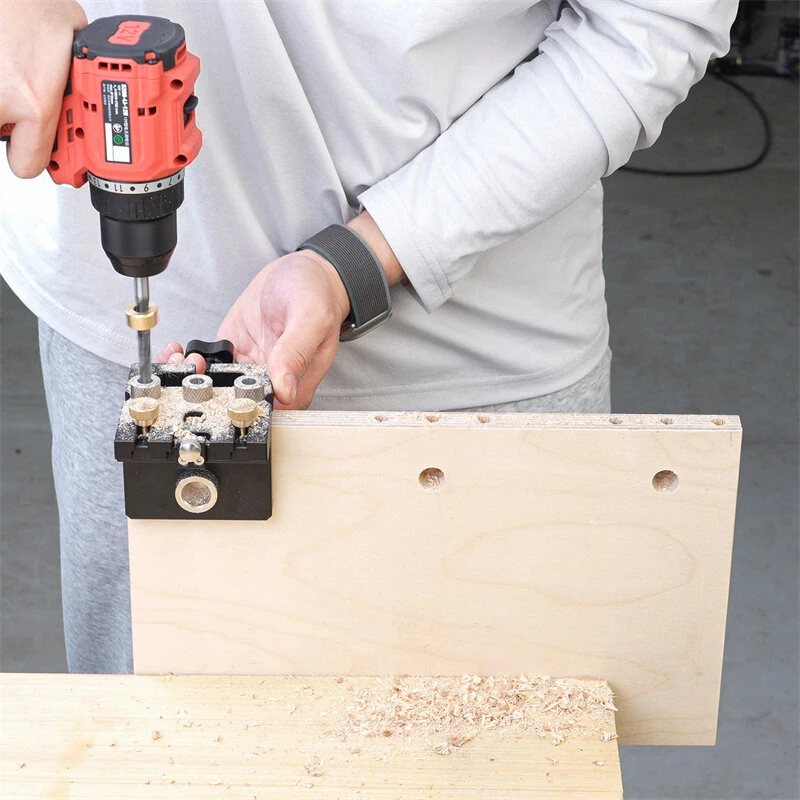 Ganwei Woodworking Drilling Jig Locator CNC Aluminum 3-in-1 6mm 8mm 10mm Dowel Holes 12mm 15mm Cam Lock Holes Adjustable Scale Side Clamp Precision Drill Guide Cabinet Hardware Joinery Jig Furniture Assembly — view 4