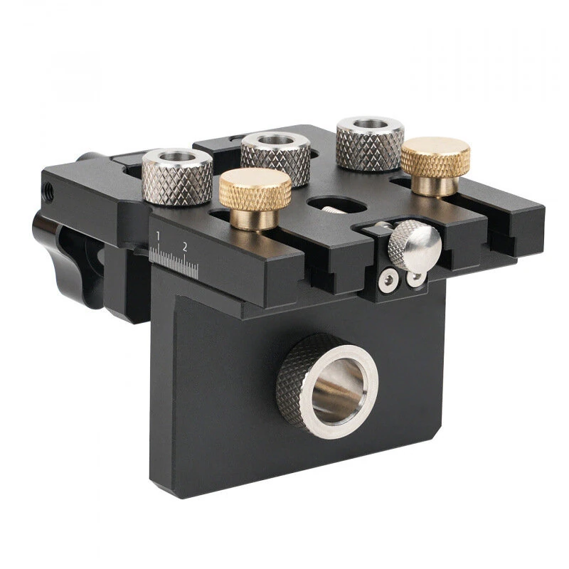 Ganwei Woodworking Drilling Jig Locator CNC Aluminum 3-in-1 6mm 8mm 10mm Dowel Holes 12mm 15mm Cam Lock Holes Adjustable Scale Side Clamp Precision Drill Guide Cabinet Hardware Joinery Jig Furniture Assembly — view 5