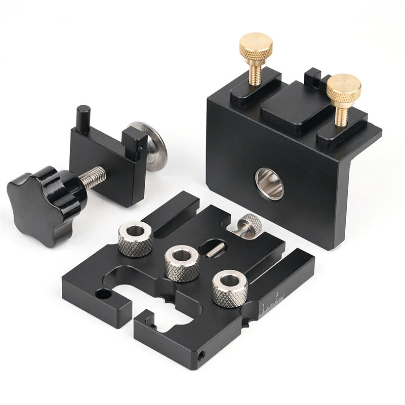 Ganwei Woodworking Drilling Jig Locator CNC Aluminum 3-in-1 6mm 8mm 10mm Dowel Holes 12mm 15mm Cam Lock Holes Adjustable Scale Side Clamp Precision Drill Guide Cabinet Hardware Joinery Jig Furniture Assembly — view 6