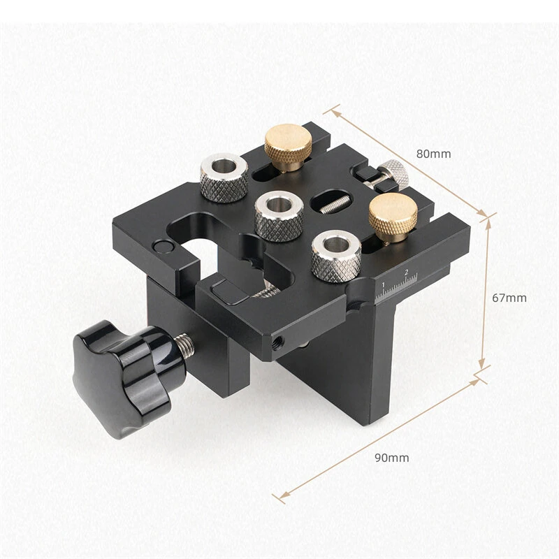 Ganwei Woodworking Drilling Jig Locator CNC Aluminum 3-in-1 6mm 8mm 10mm Dowel Holes 12mm 15mm Cam Lock Holes Adjustable Scale Side Clamp Precision Drill Guide Cabinet Hardware Joinery Jig Furniture Assembly — view 7