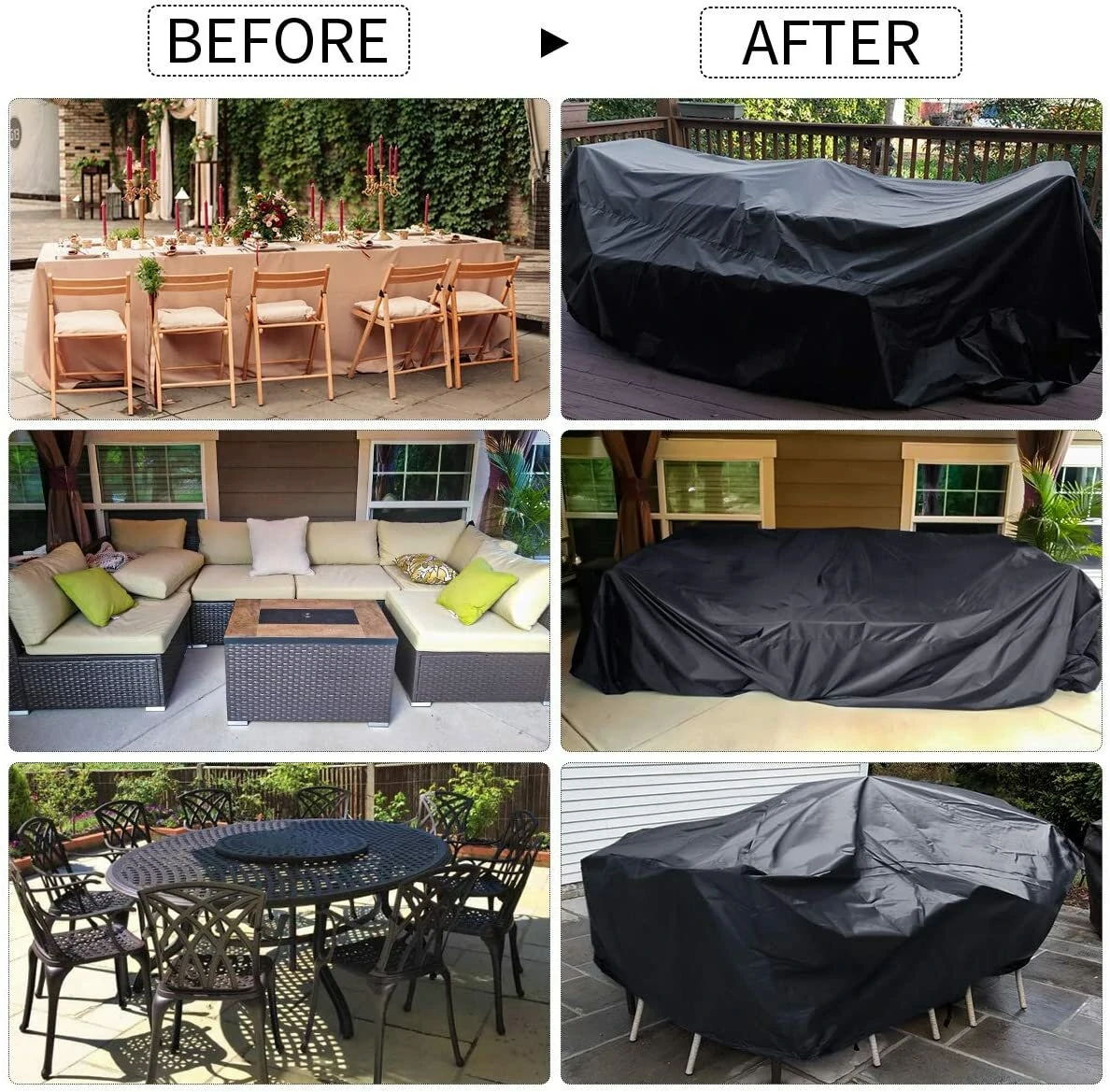 GARPROVM Garden Furniture Cover Garden Table Cover 600D Heavy Duty Oxford Polyester Outdoor Patio Rectangular Cover — view 3