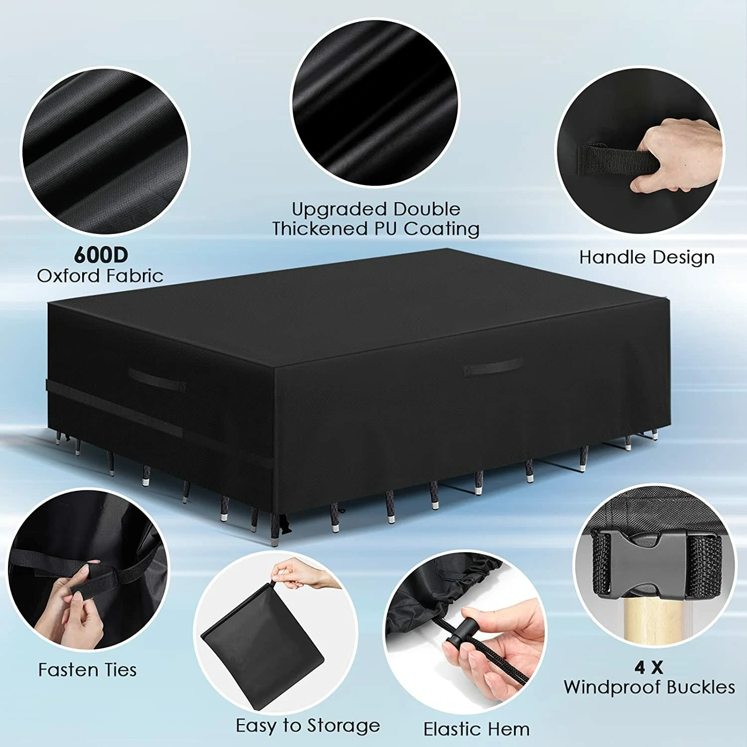 GARPROVM Garden Furniture Cover Garden Table Cover 600D Heavy Duty Oxford Polyester Outdoor Patio Rectangular Cover — view 4
