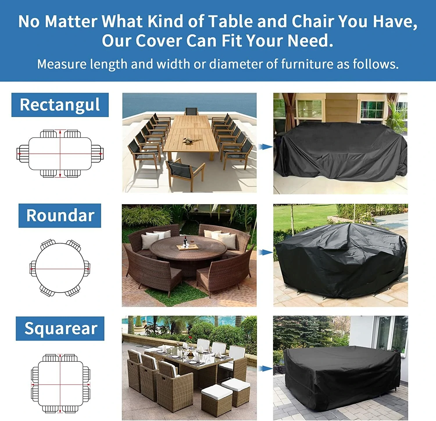 GARPROVM Garden Furniture Cover Garden Table Cover 600D Heavy Duty Oxford Polyester Outdoor Patio Rectangular Cover — view 6