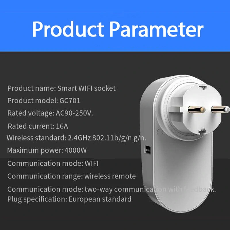 GC701 16A Smart WiFi Socket AC90-250V EU Plug Power Outlet APP Control Support Alexa Google Voice Control — view 6