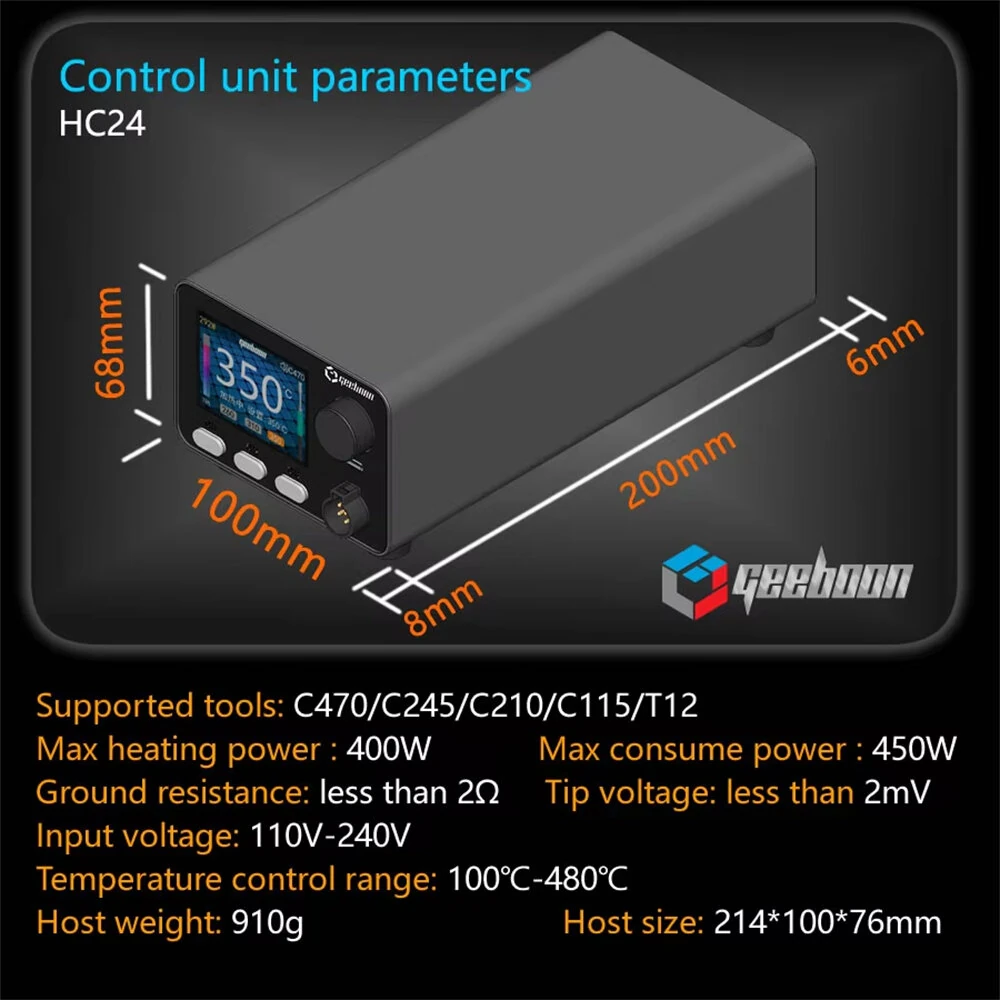 GEEBOON HC24 Heavy-Duty Soldering Station 400W Power with Color Curve Display Compatible with 115/210/245/470/T12 Soldering Tips for Rework Welding — view 4